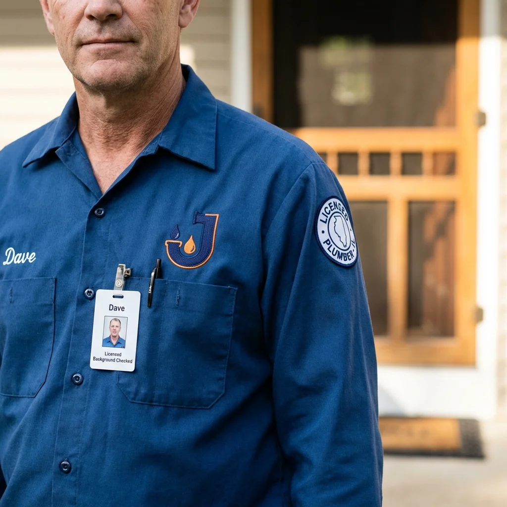 Licensed plumber showing ID badge in Rockville, MN