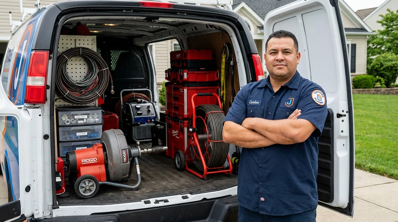 Professional drain cleaning equipment and Johns Plumbing LLC plumber in Rockville