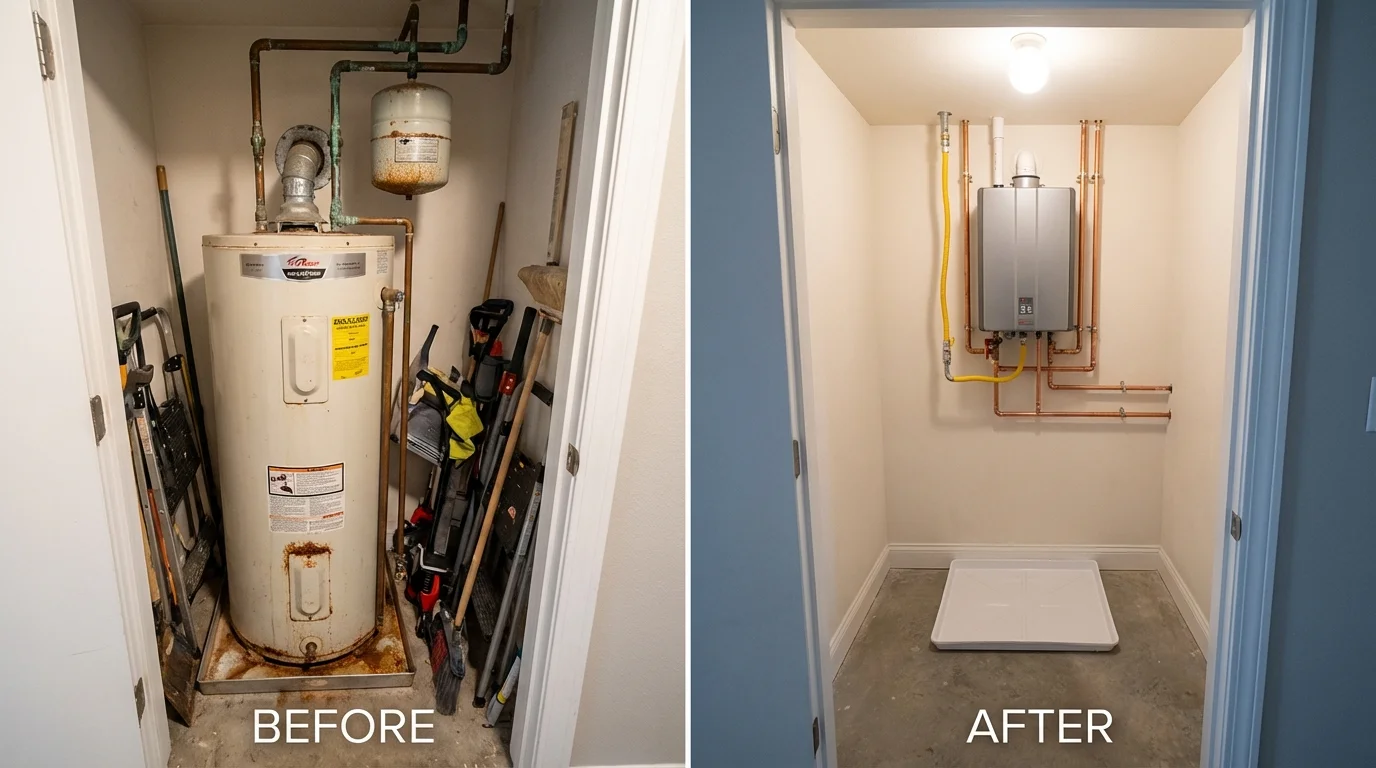 Tank water heater versus wall-mounted tankless unit comparison for Rockville, MN homeowners